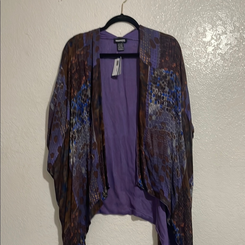 Vivante by VSA Purple and Brown Open-Front Kimono